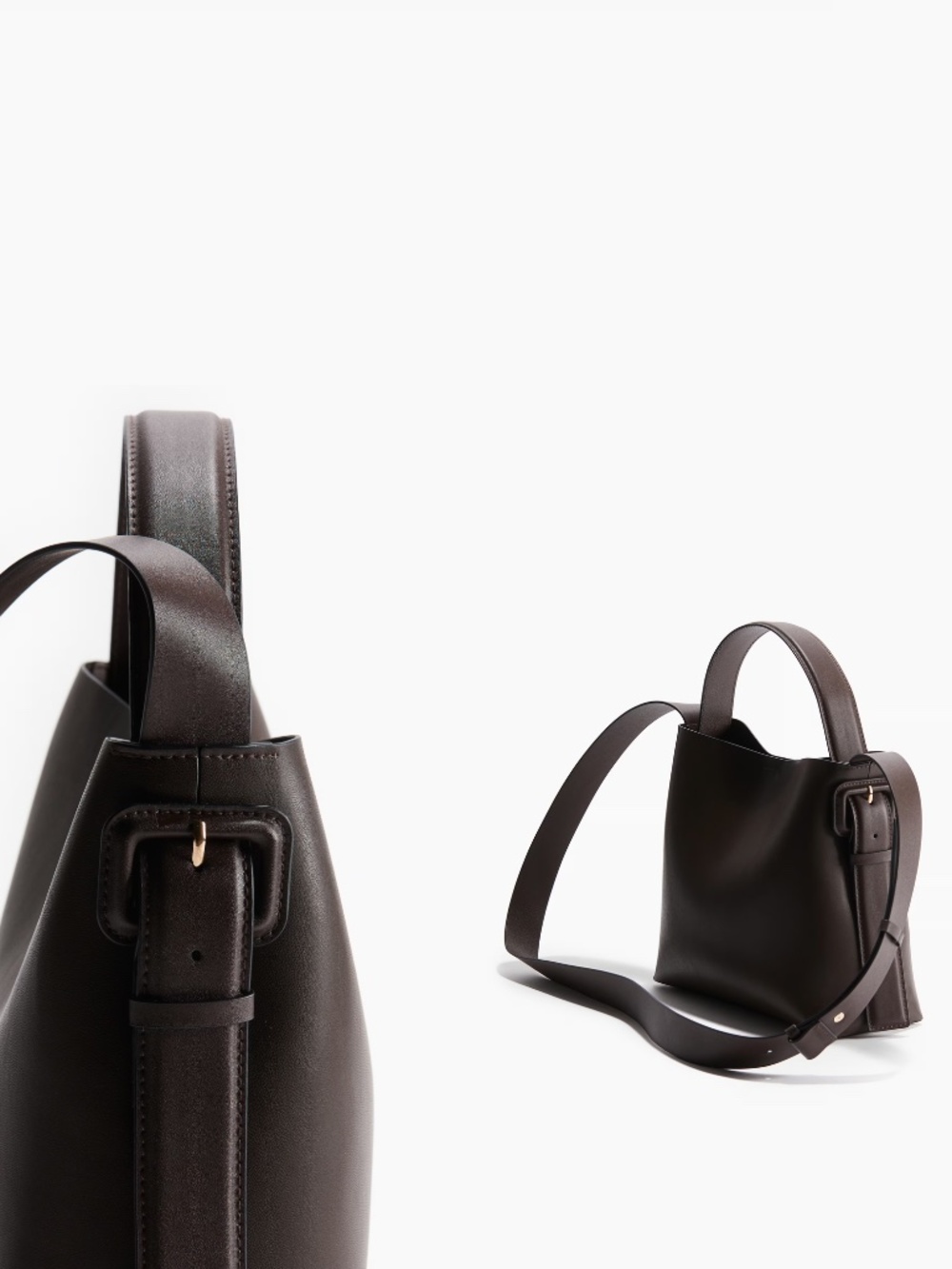 H&M Dark Brown Structured Crossbody Bucket Bag